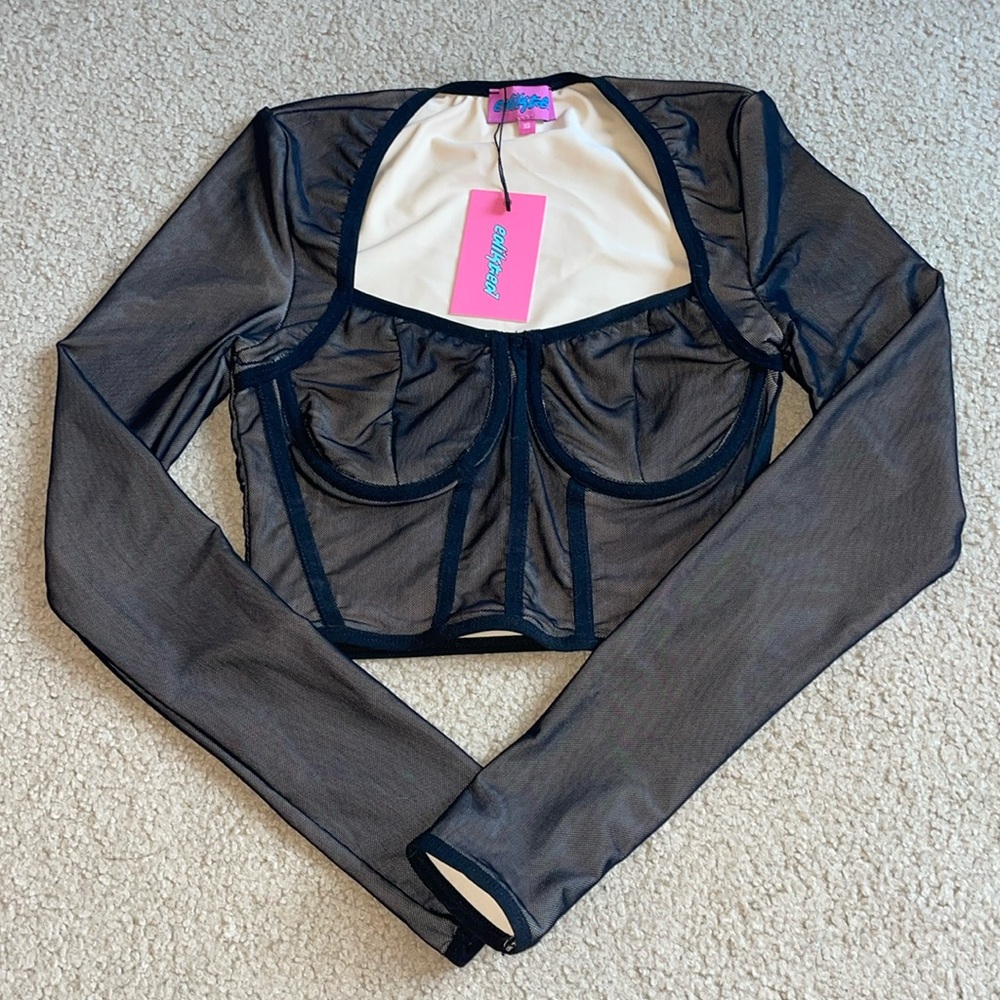 Edikted Long Sleeve Mesh Top